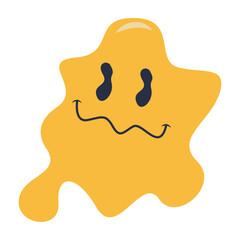 Retro Melting Smiling Face. Vector Character in Cartoon 90s Style.