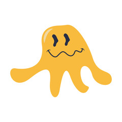 Retro Melting Smiling Face. Vector Character in Cartoon 90s Style.