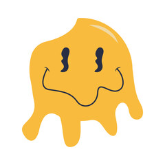Retro Melting Smiling Face. Vector Character in Cartoon 90s Style.