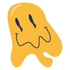 Retro Melting Smiling Face. Vector Character in Cartoon 90s Style.