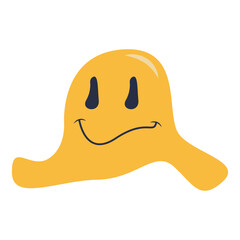Retro Melting Smiling Face. Vector Character in Cartoon 90s Style.