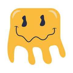 Retro Melting Smiling Face. Vector Character in Cartoon 90s Style.