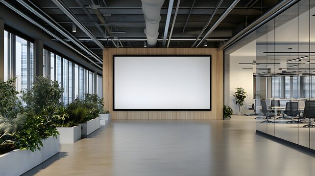 Modern office lobby blank screen presentation