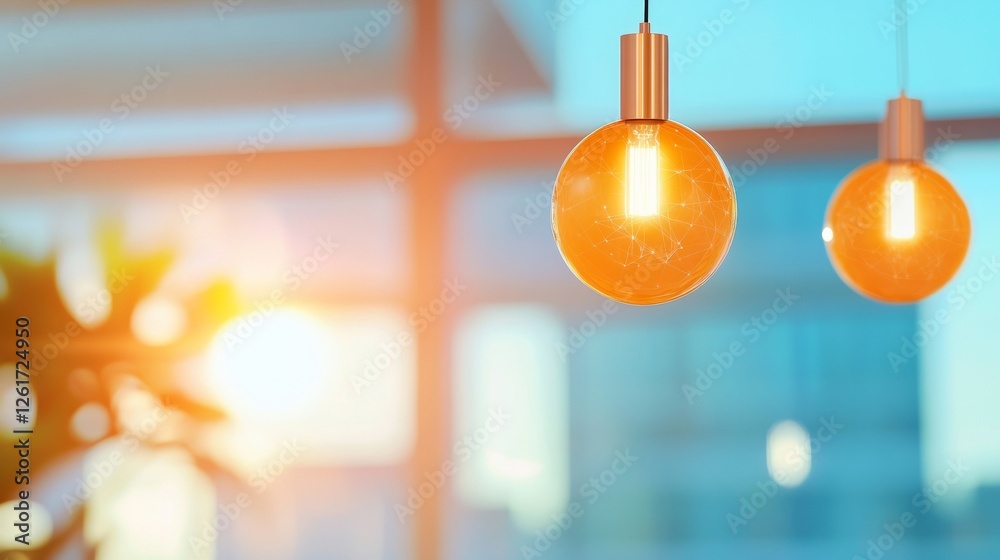 Leinwandbilder futuristic office ambiance illuminated filament lights with warm tones in sleek workspace - elevatin