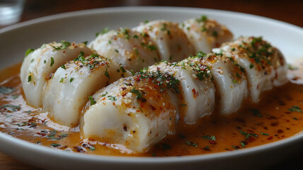 Soft and Chewy Steamed Dumplings Topped with Fresh Herbs and Seasonings for a Flavorful Bite