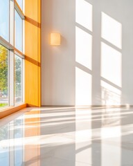 Modern Minimalist Architecture Sunlit Hospital Corridor with Polished Floors and Large Windows - Healthcare Design for Enhanced Patient Experience in Contemporary Medical Facilities