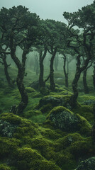 Obraz premium Pixelated Misty Forest Landscape