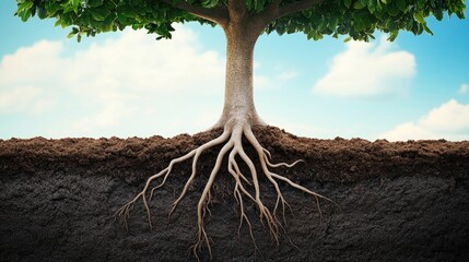 A close-up of tree roots gripping rich soil, symbolizing stability and forest recovery.