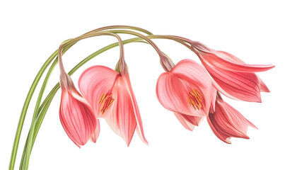 Pink flowers drooping, isolated, studio shot, botanical illustration, for design