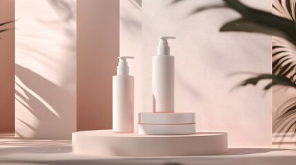 Modern Minimalist Skincare Products on Elegant Display Background