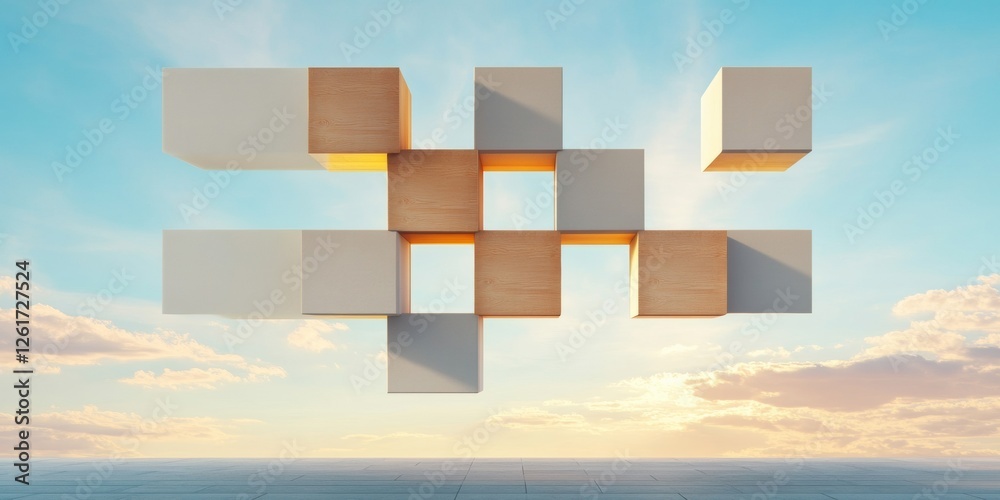 Poster Contemporary Abstract Brain Geometric Patterns with Wooden and Minimal Aesthetics - Visualizing Cognitive Duality for Psychology Content and Innovative Marketing Design