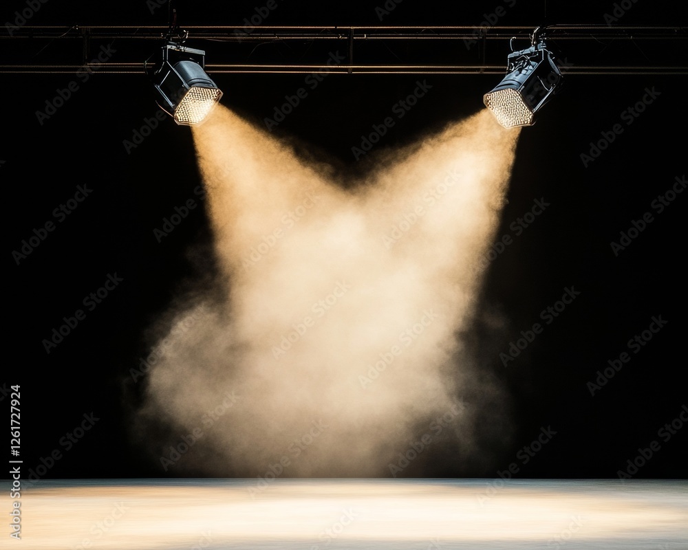 Poster atmospheric showcase vintage spotlight beam cutting through hazy stage - dynamic lighting design for