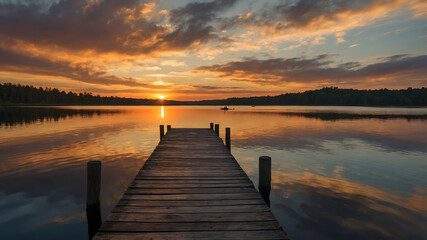 Obraz premium Scenic Wooden Pier Extending into the Ocean at Sunset