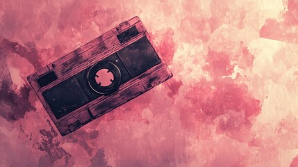 Retro cassette tape artwork with an abstract watercolor background
