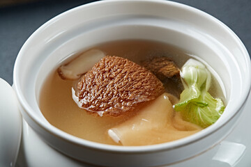 Hericium erinaceus, fish maw and hazel mushroom soup