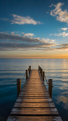 Obraz premium Scenic Wooden Pier Extending into the Ocean at Sunset