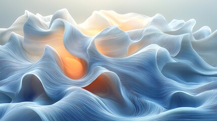 Obraz premium Abstract swirling blue waves, sunrise light, peaceful background, website header