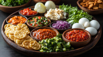 Traditional Platter with Assorted Meat, Vegetables, Fresh Herbs, and Condiments for a Cultural Feast