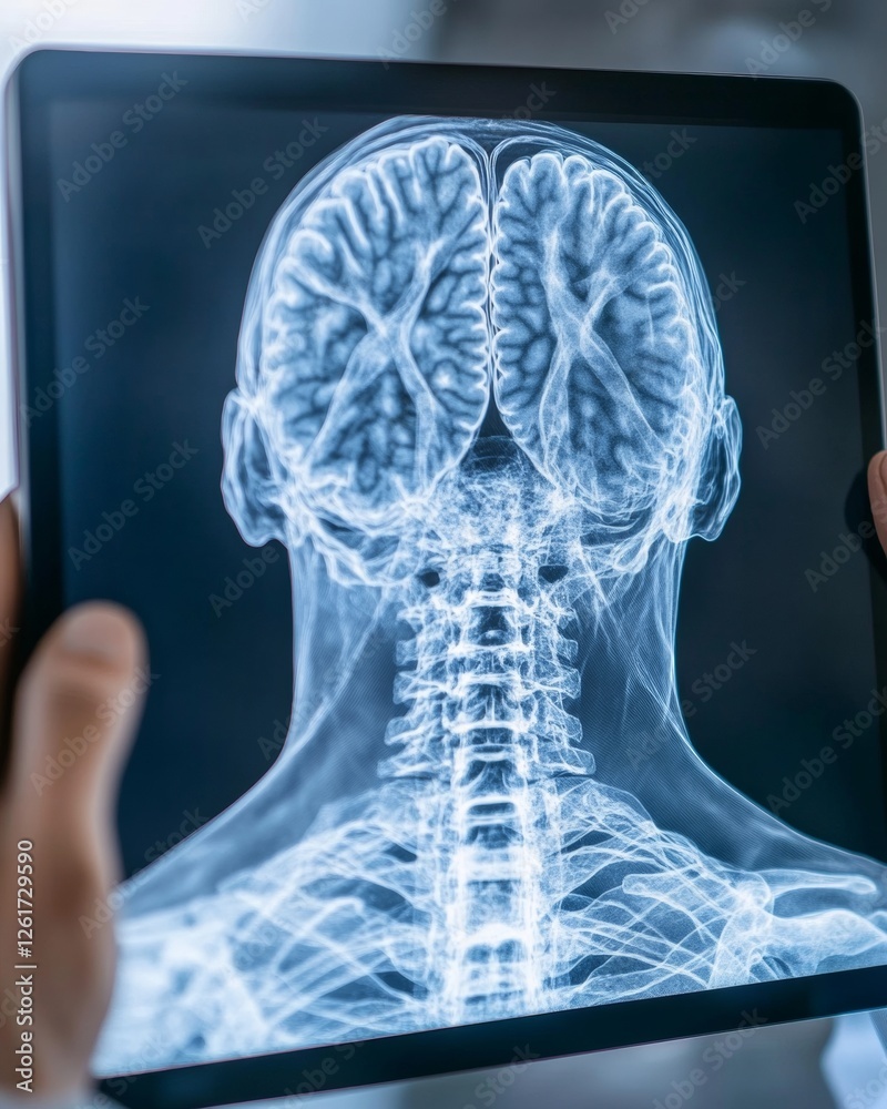 Aufkleber futuristic medical imaging digital x-ray display on sleek glass tablet for precision diagnostics - c