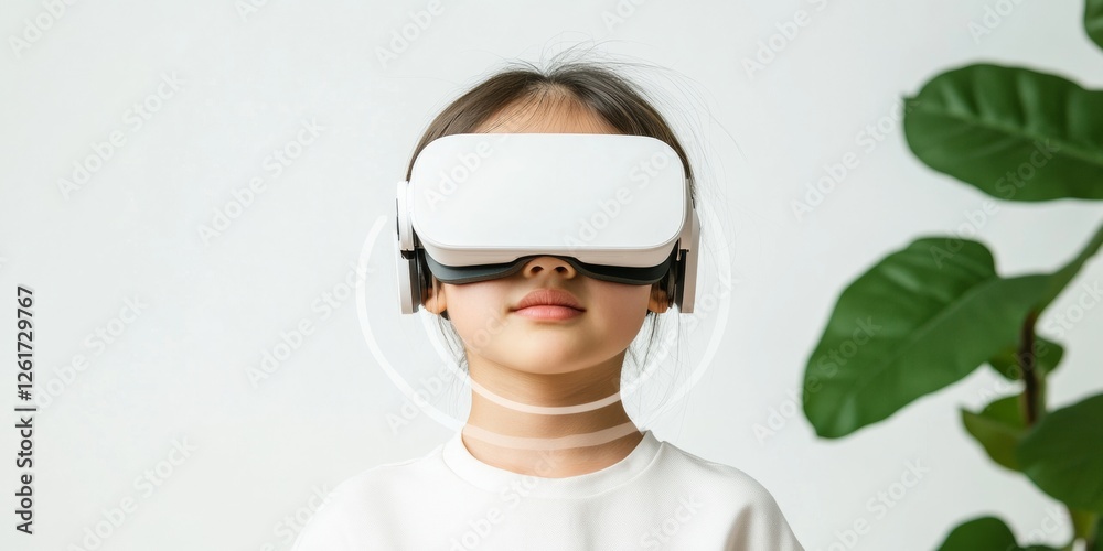 Aufkleber sleek vr health ed experience young asian female immersed in virtual wellness program with interacti