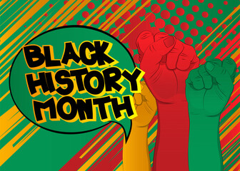 Cartoon Black History Month, comic book Celebration Poster. Retro vector comics pop art design.