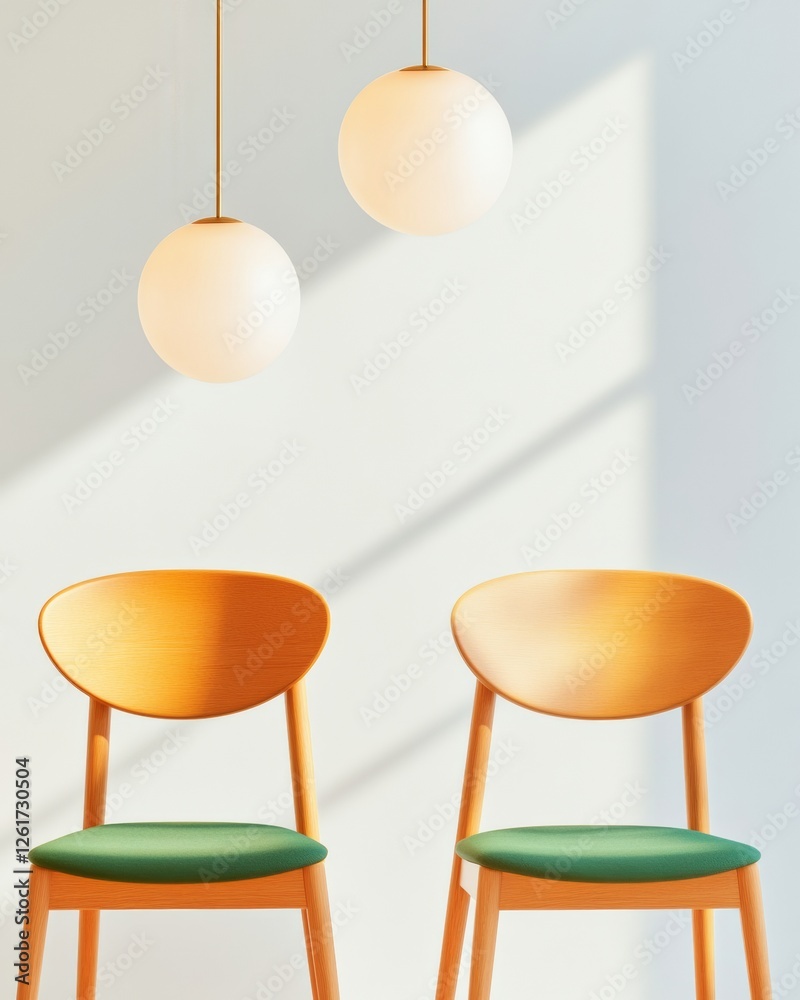 Poster Minimalist Scandinavian Lounge Warm Wooden Chairs and Soft Lighting - Modern Co-Working Spaces and Social Networking Ambiance for Creative Collaboration