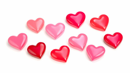 A grid displays heart images of pink and red hues. 