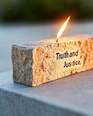 Contemporary Remembrance Aesthetics Memorial Plaque with Candle Glow for Truth and Justice - Historical Awareness and Educational Campaign Design in Documentary Style