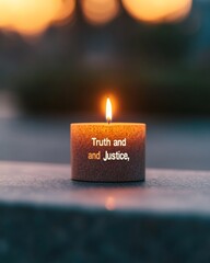 Illuminated Reflection Truth and Justice Candle for Day of Remembrance - Minimalist Memorial Design in Warm Tones for Historical Awareness and National Healing