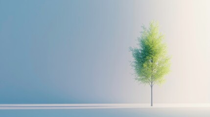 Obraz premium Serene tree growth in minimalist landscape nature digital art peaceful environment soft light growth concept