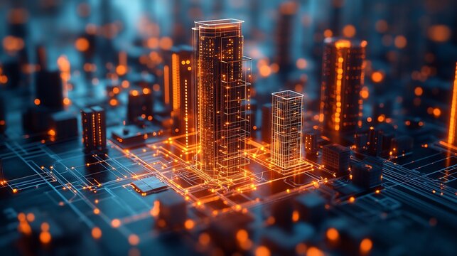 Infrastructure represented a modern architectural blueprint filled with foundational systems and base architecture components glowing in a tech driven environment