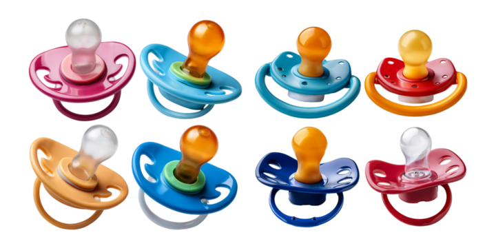Colorful Baby Pacifiers on Transparent Background