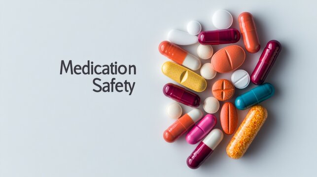 Modern Medication Safety Bold Typography on Crisp White - National Adverse Drug Event Awareness and Spring Health Campaign for Healthcare Risk Management