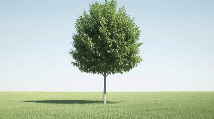 Lone tree standing in open field nature scene green grass clear sky tranquil environment minimalist view