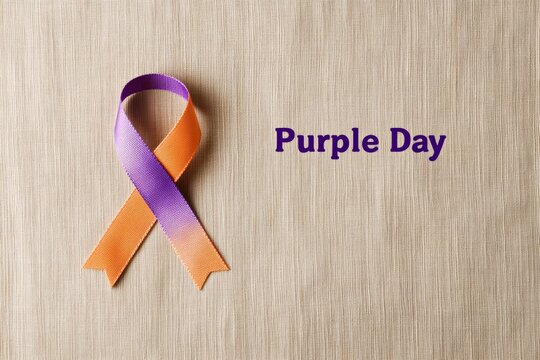 Minimalist Purple Day Aesthetic Textured Fabric Backdrop with Dual-Toned Ribbon - Epilepsy Awareness and Spring Wellness in Modern Healthcare Promotion