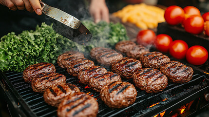 Juicy Grilled Beef Patties on a Charcoal Grill with Smoky Flavors and Perfect Sear Marks