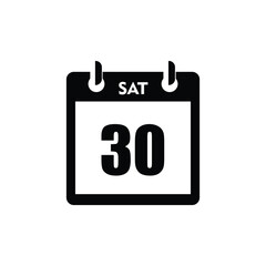 calender icon, 30 saturday icon with white background