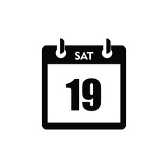 calender icon, 19 saturday icon with white background