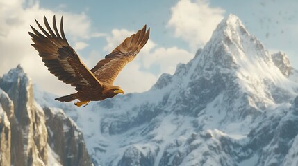 Majestic Eagle Soaring Above Snowy Peaks