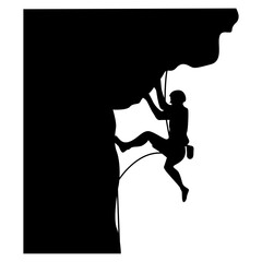 Silhouette of Person Rock Climbing. Vector Illustration.