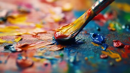 Fototapeta premium An ultra-detailed macro shot of paint droplets colliding on a canvas, forming organic textures and stunning color gradients.