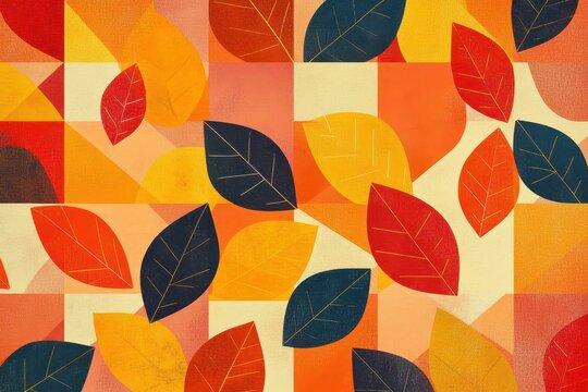 Colorful autumn leaves in a geometric abstract pattern