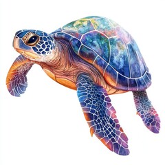 Fototapeta premium Colorful Sea Turtle Illustration with Vibrant Galaxy Pattern