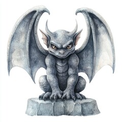 Fototapeta premium Fierce Stone Gargoyle Icon with Wings and Intense Expression