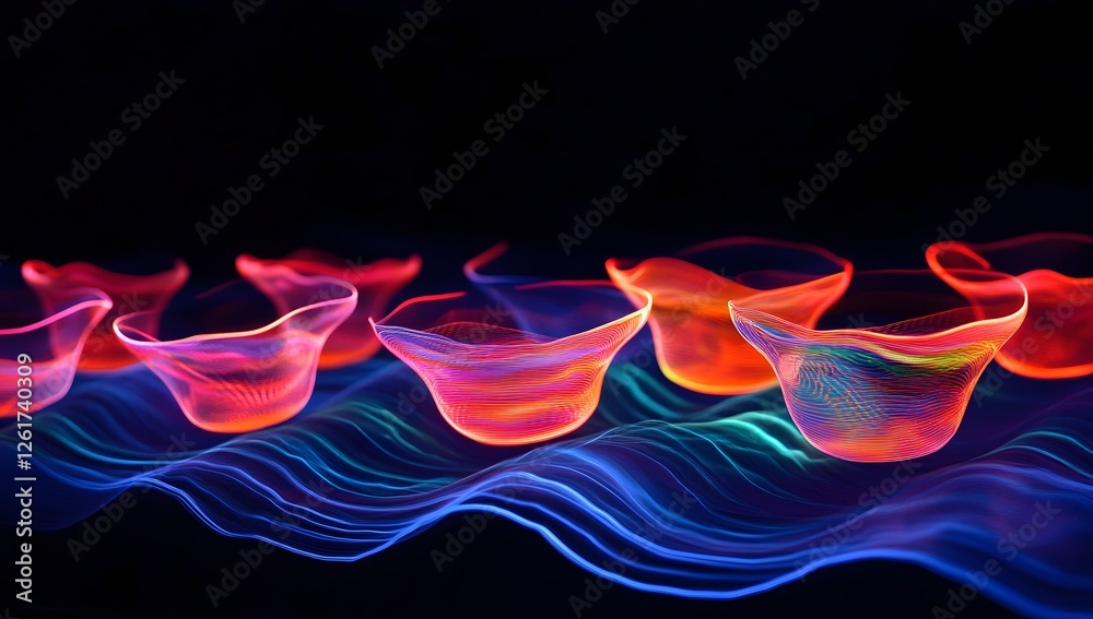 Aufkleber Abstract glowing shapes on dark background with vibrant waves