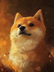 Obraz premium Dog portrait, fiery background, digital art, pet profile