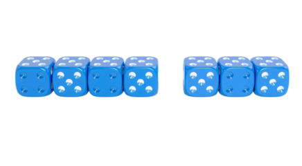 Row Of Blue Dice With Cloud Patterns On Black Background