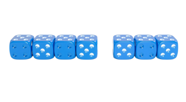 Row Of Blue Dice With Cloud Patterns On Black Background