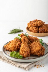 Crispy Fried Chicken on a Plate with Herbs and Spices