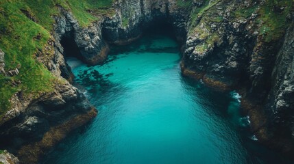 Coastal Cliffs Frame Turquoise Ocean Inlet